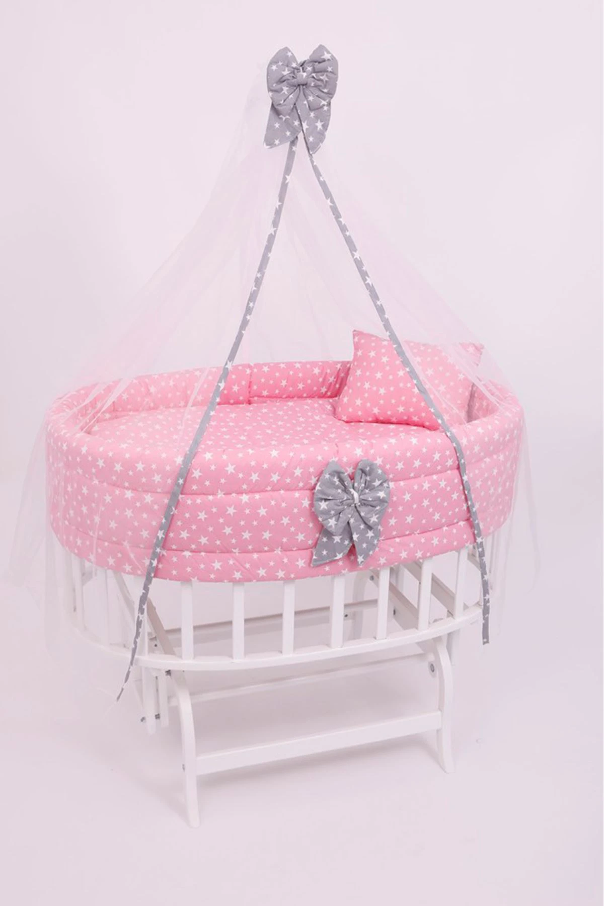 Posteljina roze za kolevku ovalna - pamučna posteljina za kolevku za bebu