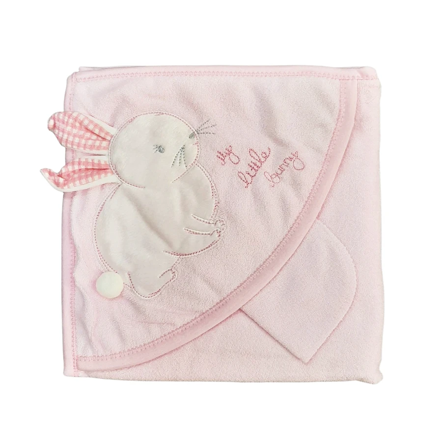 Peškir za bebe roze Zeka 3542 - Roze dečiji peškir sa kapuljačom
