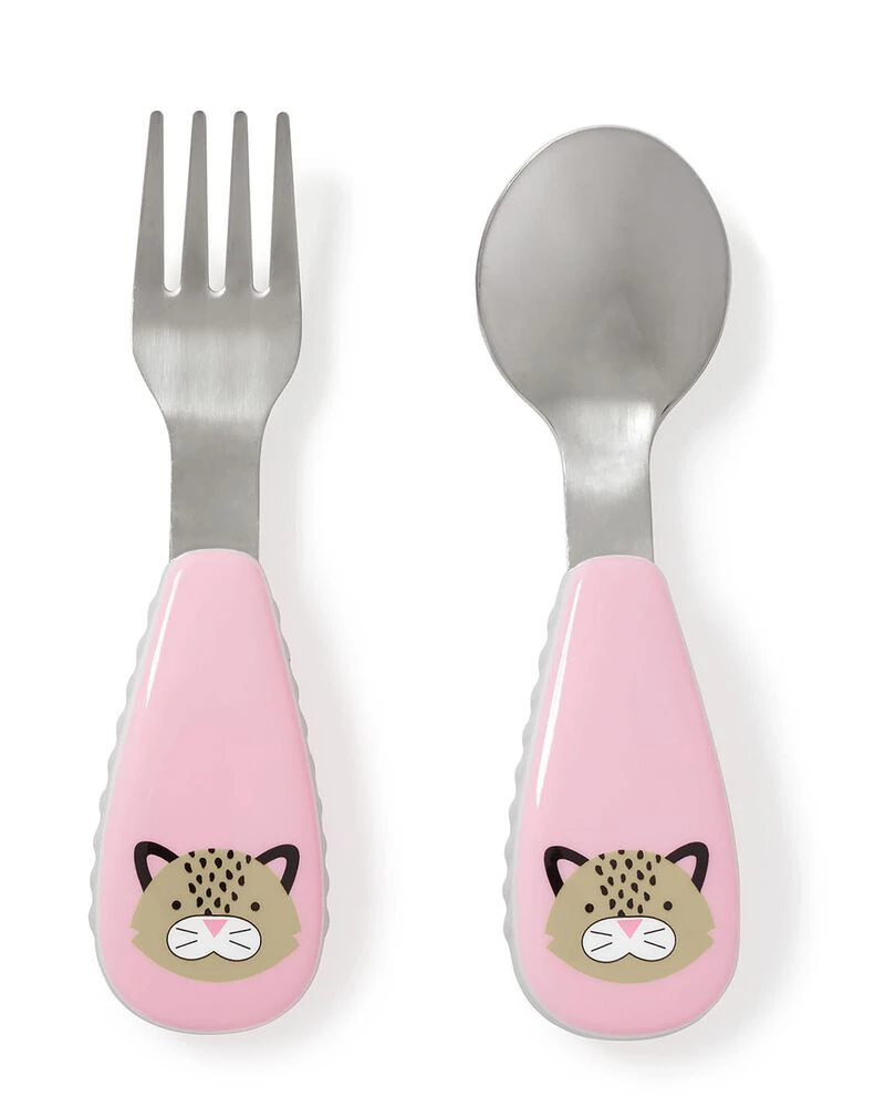 Pribor za jelo za bebe leopard - Roze pribor za jelo za decu