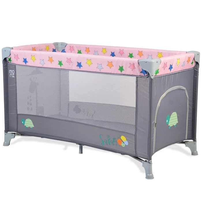 Prenosivi krevetac za bebe Safari pink&grey - sklopivi krevetac za bebe