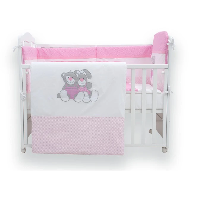  Posteljina meda i zeka roze 900023 - posteljina za dečiji krevetac