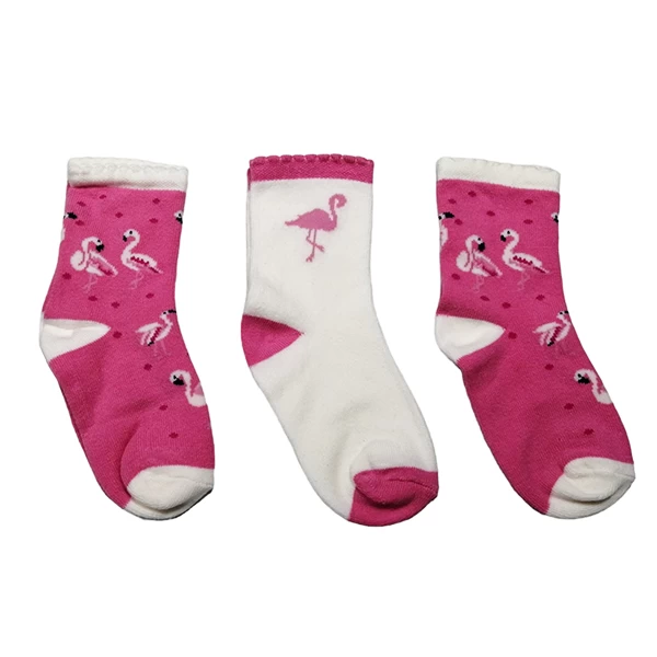 Čarape 3 para rozi flamingo K012 - čarape za devojčice