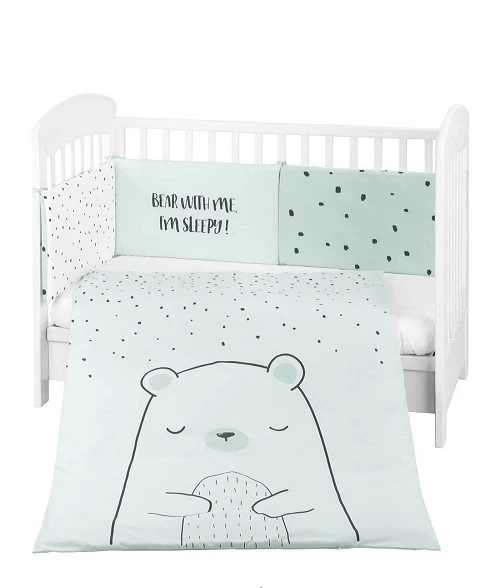 Posteljina sa ogradicom Bear with Me mint KKB60116 - pamučna posteljina za bebe