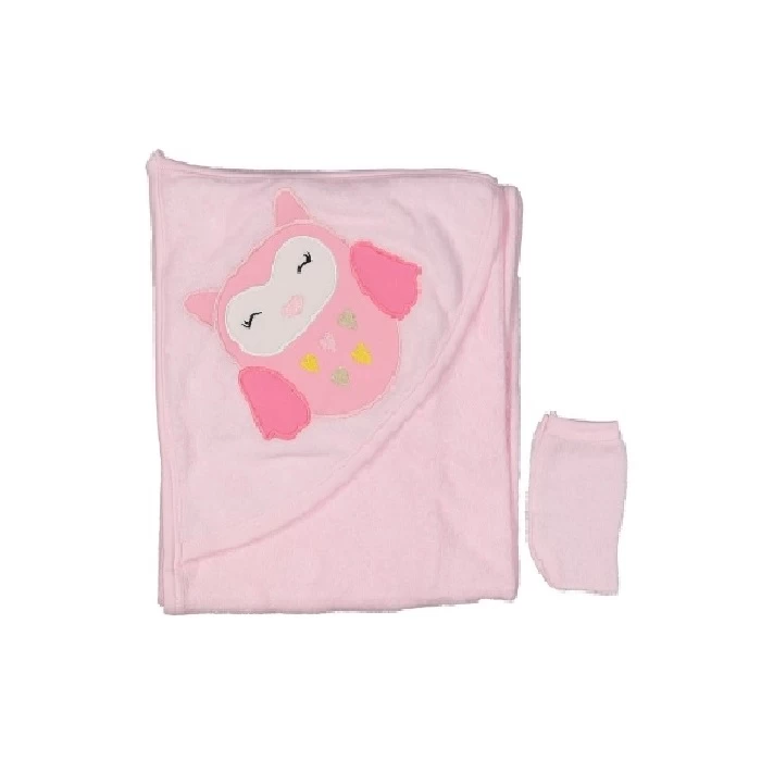 Peškir roze sova 105961 - pamučni peškirić za bebe
